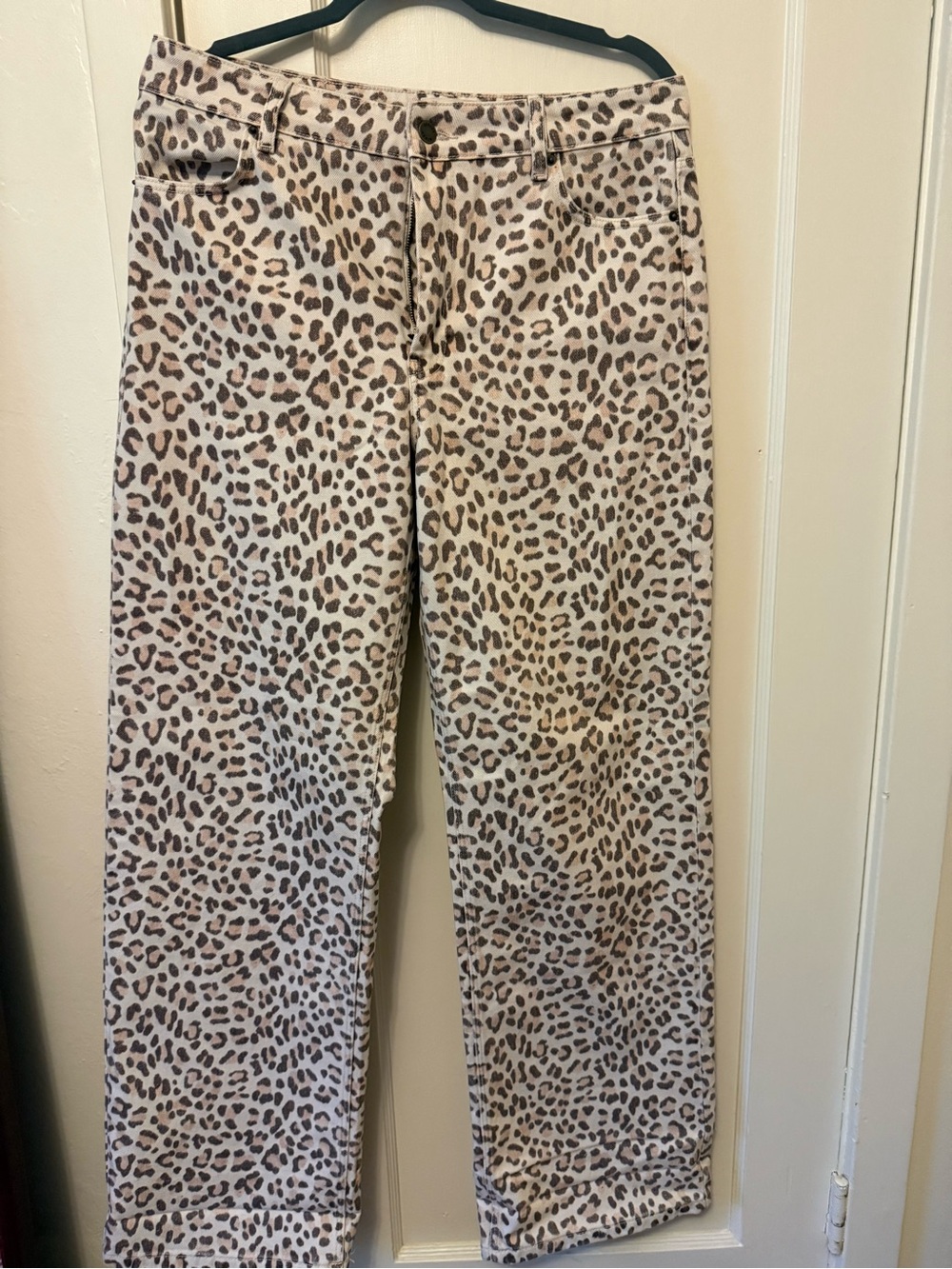 Sezane Leopard-Print Straight Leg Jeans - Cream & Brown